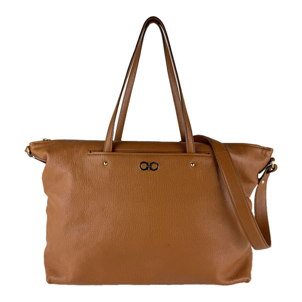 Salvatore Ferragamo 2way Shoulder Bag Gancini leather brown gold